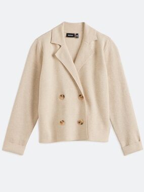 RD Style Jami Sweater Blazer in Beige l Double-Breasted Cream Blazer Jacket